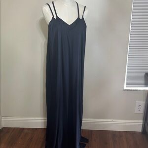 Simple Navy Double-Strap Maxi Slip Dress with built in Bra.